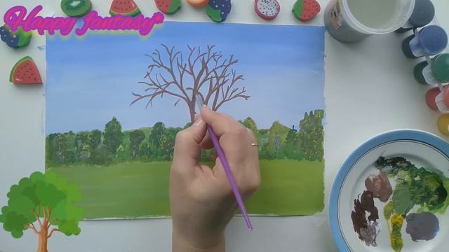 Летний пейзаж! Рисовать легко!