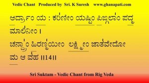 Sri Suktam | Powerful Mantra from Rig Veda (Khilani) | Kannada Script | Produced by Sri K Suresh
