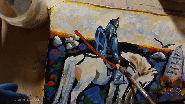 РИСУЮ по мотивам картины "Витязь на распутье", Васнецов | ГУАШЬ смотреть онлайн