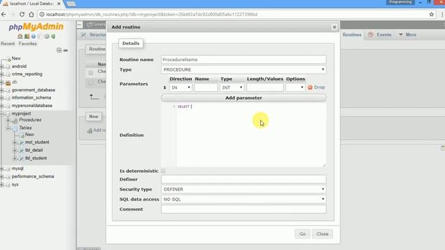 create store procedure and drop it in database