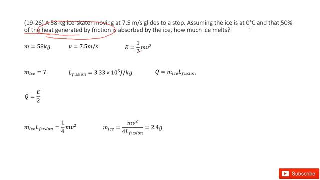 (19-26) A 58-kg ice-skater moving at 7.5 m/s glides to a stop. Assuming the ice is at 0°C and that смотреть онлайн