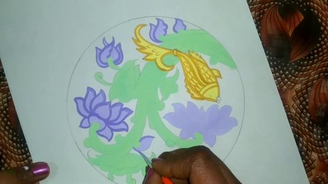 Lotus flower aalekhan for class 10# Fish and lotus flower aalekhan in circle# Aalekhan in circle# смотреть онлайн