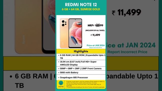 Best Smartphones Under ₹12000 Budget ⚡ Redmi Note 12 January 2024