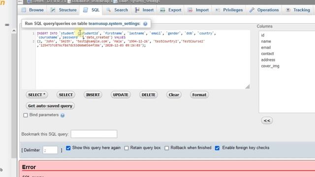 #1064-You have an error in your SQL syntax;check the manual that corresponds to your MariaDB server