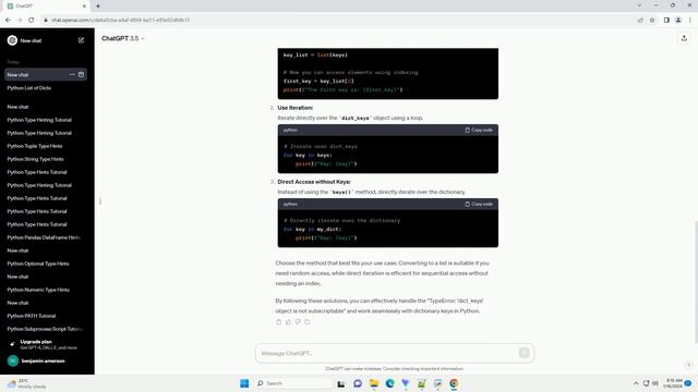 python typeerror dict keys object is not subscriptable