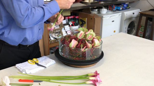 Low Glass Table Flower Arrangement - Anthurium, Calla Lilies , Phalanopsis Orchids смотреть онлайн