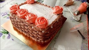 Торт " Корзина с цветами" Торт на юбилей. Украшение торта.