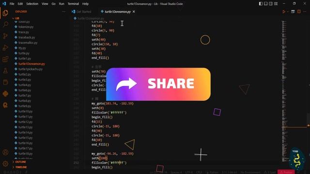 Doreamon code in Python turtle import graphics | Python Programming Hub