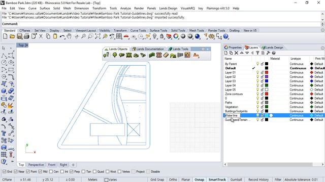 Lands Design tutorial: 1.2. Insert a dwg file in Rhino смотреть онлайн