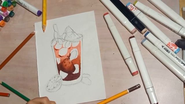 Как нарисовать коктейль мохито клубничный_Рисунки маркерами