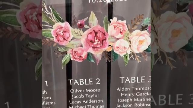 Personalized Acrylic Wedding Seating Chart Pink Blush Floral with Feather EWSG024 смотреть онлайн
