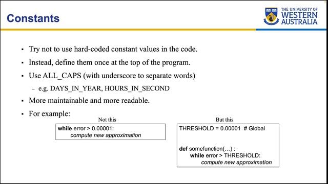 UWA CSSE Core Python Programming - Python Style
