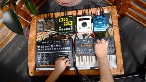 Simple setup jam w/ Arturia MicroFreak, DrumBrute Impact, OTO Bam, Strymon pedals, H9, PO-33