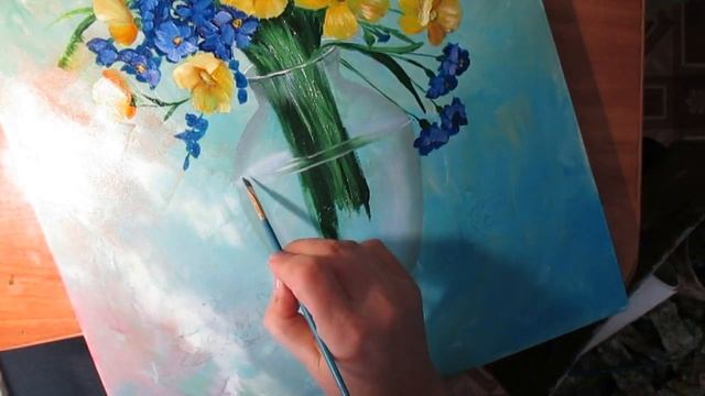 Простое написание стеклянной вазы масляными красками.