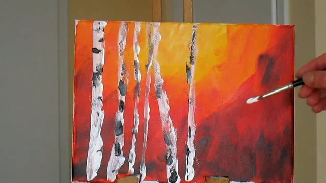 Осенняя березовая роща Мастихин Лес Деревья Акрил Birch Forest смотреть онлайн