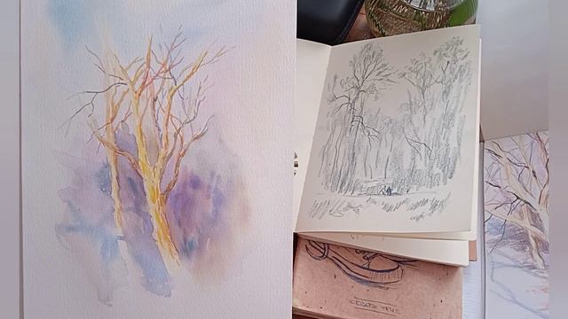 Хороший способ написать акварелью освещённое солнцем дерево! 🌱Весна на носу смотреть онлайн