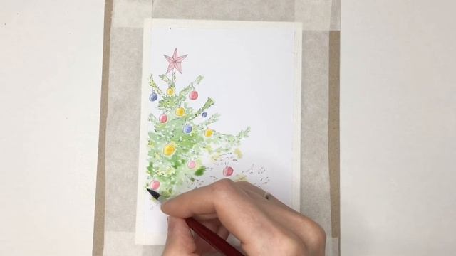 Рисуем новогоднюю елку акварелью/Новогодняя открытка/Christmas Card/Painting Christmas Tree