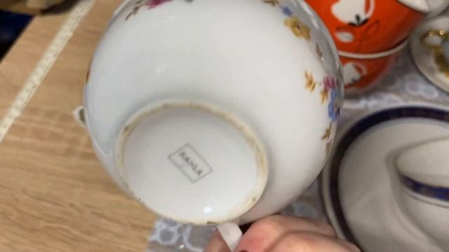 ЭКСКЛЮЗИВНЫЕ НАХОДКИ ?Барахолка Днепр старинные чашки голубой фарфор мальва ?