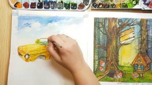 Рисуем скетчинг, запорожец клумба