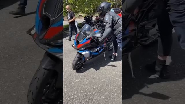 Nearly dropped his brand new BMW M 1000 RR motorcycle