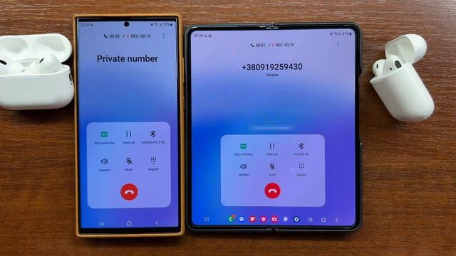 SAMSUNG S23 Ultra vs Z Fold 4 Answer Automatically Incoming Calls with + AirPods  2 & AirPods Pro 2