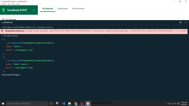 #16: Create Unique Index in MongoDB | how to insert Unique field in mongodb | MongoDB Tutorial Hind