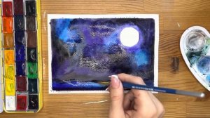 Как нарисовать ночное небо карандашом и акварелью начинающим | Рисунок для детей