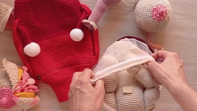 Вязаная плацента с двумя оболочками  и пупс 30см. Пособие для перинатальных центров и доул.
