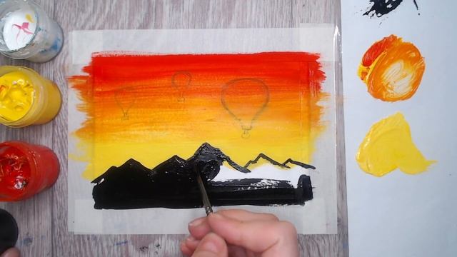 Как нарисовать закат, горы и воздушные шары гуашью смотреть онлайн