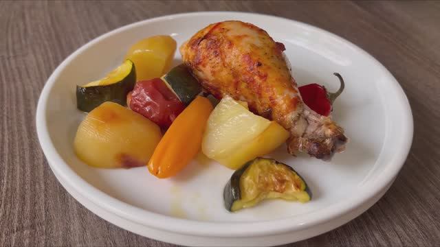 Запеченная курочка  с соусом и овощами в духовке! Сочно и вкусно!