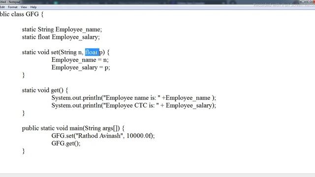 Class and Objects one simple java program | static | method | variable declaration | method call