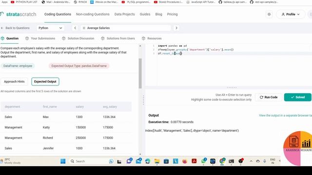 Average salary by Department Python #dataanalyst  interview Question Asked by Salesforce