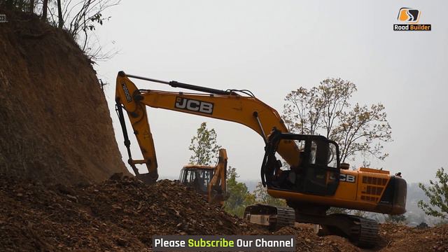 Experienced Excavator Operator Cutting Hill - Hilly Road Construction - JCB 3DX Backhoe Excavator