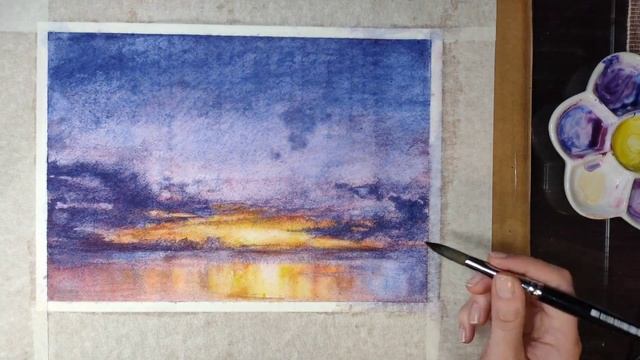 МОРСКОЙ ПЕЙЗАЖ с пальмами на закате АКВАРЕЛЬЮ ~ How to draw a sea with palm trees in watercolor