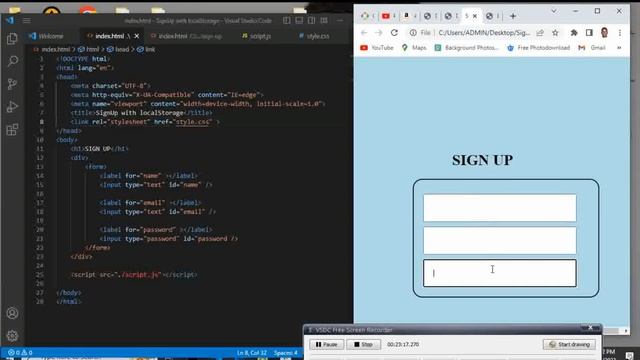 How to Create a signUp page with LocalStorage  using  javascript / CSS