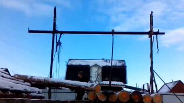 203-2 3 этап строительство, окаривание бревен, самодельный кран, часть 1