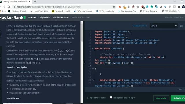 Birthday Chocolate HackerRank Solution Explained in Java || Programming solutions смотреть онлайн