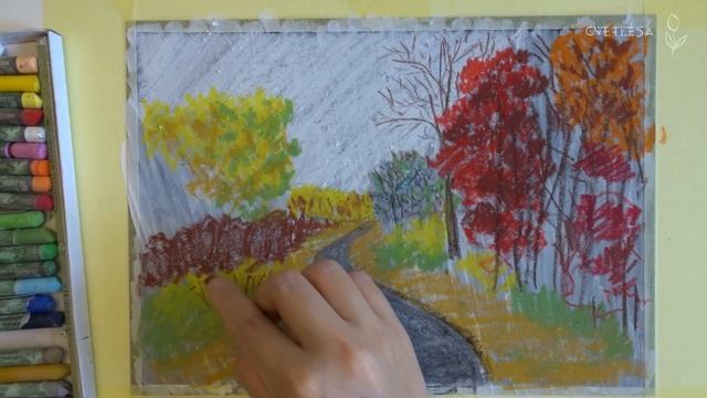 МК осенний пейзаж масляной пастелью Сонет | Oil Pastel смотреть онлайн