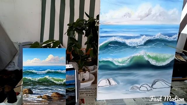 Как рисовать бирюзовое море маслом / How to paint a turquoise sea with oil. смотреть онлайн
