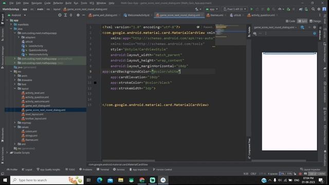 Math Quiz App Android Studio Kotlin Part - 4 Design Score and Exit Dialog
