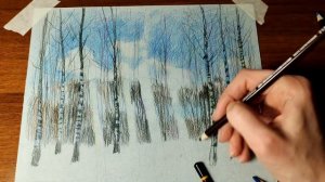 Пейзаж цветными карандашами