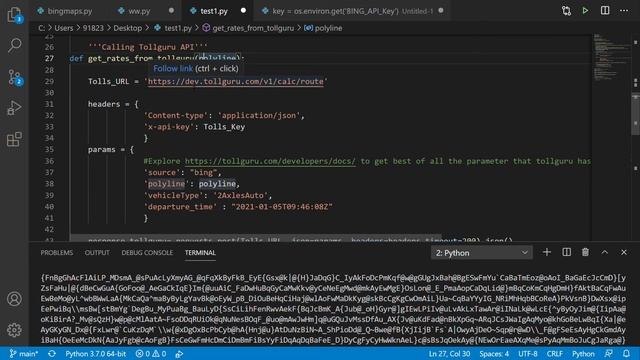 BingMaps and TollGuru API integration in Python