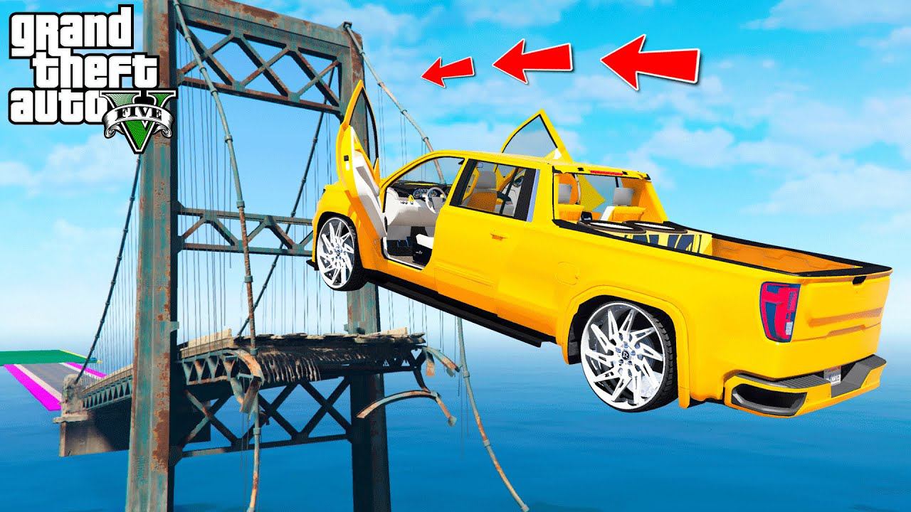 МОЖНО ЛИ ПЕРЕПРЫГНУТЬ РАЗРУШЕННЫЙ МОСТ на ЧИТЕРСКИХ МАШИНАХ в ГТА 5 МОДЫ - ЭКСПЕРИМЕНТЫ в GTA 5 смотреть онлайн