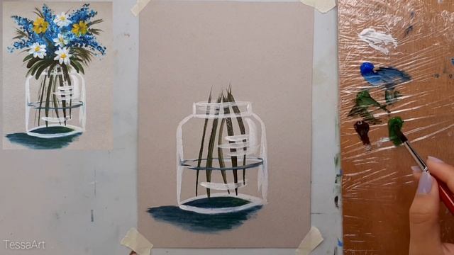 Рисуем цветы ватными палочками. Букет цветов очень просто акрилом (гуашью) смотреть онлайн