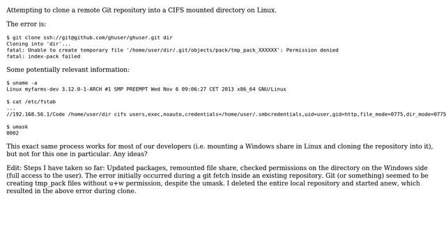 Git cannot clone repository into CIFS mounted directory смотреть онлайн