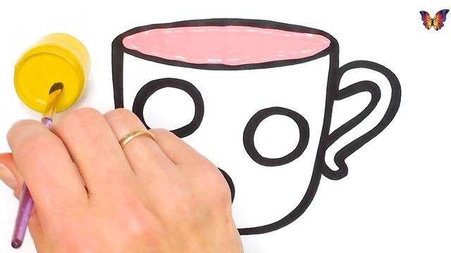 Как нарисовать ПОСУДУ / мультик раскраска ЧАШКА для детей / Учим цвета / Раскраски Малышам смотреть онлайн