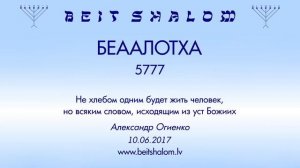 «БЕААЛОТХА» 5777 «Не хлебом одним будет жить человек, но всяким словом...» (А.Огиенко 10.06.2017)