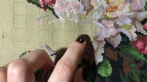 Вышивка крестом. Мережка " Пионы" ГОТОВАЯ работа  К-58