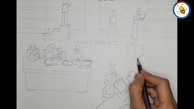 How to draw a library step by step | library drawing very easy steps| library drawing смотреть онлайн