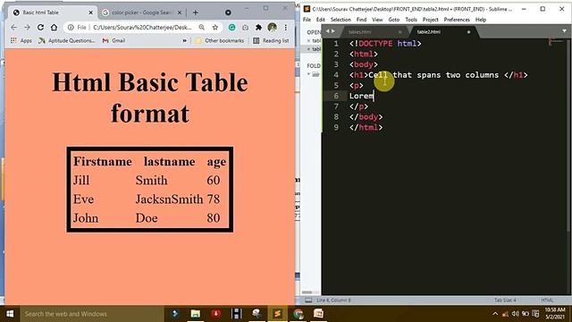 #L4. html Tutorial for beginners(Table row, column, cellspacing) | Front End Web development